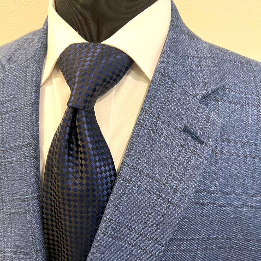 LAUREN RALPH LAUREN WOOL/SILK WINDOW PANE SPORT COAT BLAZER JACKET BLUE MEN 48R